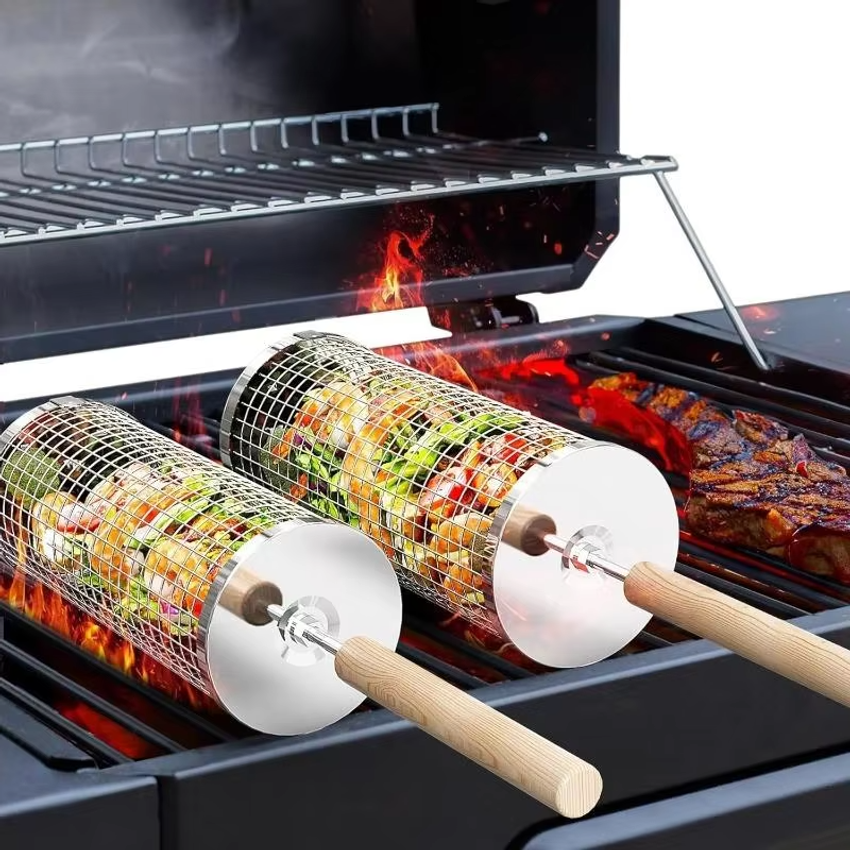 Outdoor Camping Essentials - Round Barbecue Grill Basket Set, Stainless