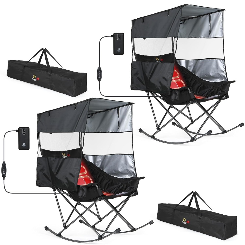 Outdoor Camping Rocker - Heated Rocking Camping Chair with Canopy,