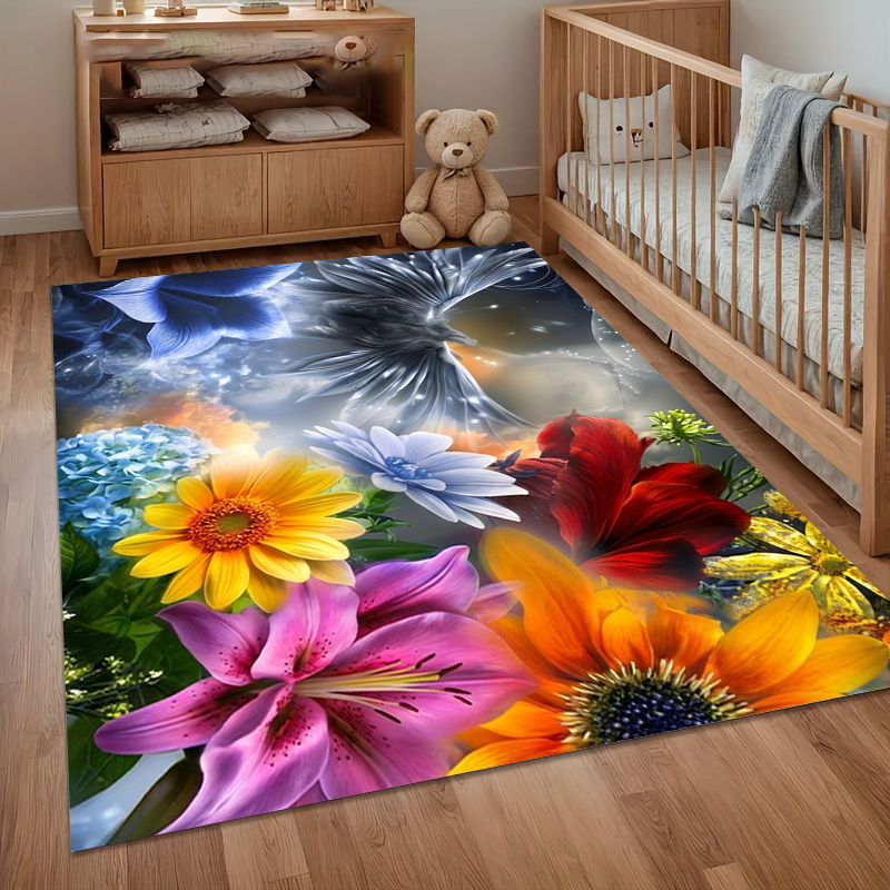 Outdoor Camping Decor Ideas - Colorful Spring Floral Area Rug Non-Slip